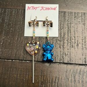 Betsey Johnson Rhinestone Dangle Earrings Heart Gummy Bear NEW